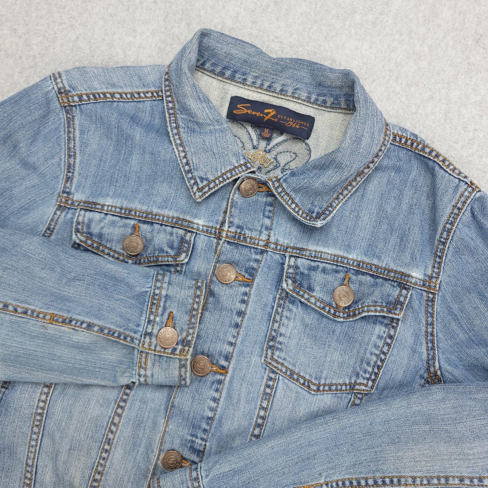 Seven7 Denim Jean Jacket Mens M Light Wash Embroidered Fleur De Lis‎